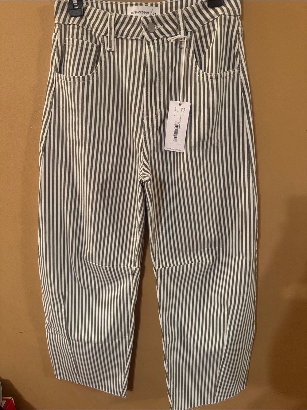 Just Black Barrel Jean with Seams Olive Stripe size 27